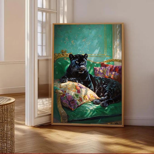 Black Panther Art Print: Vintage Couch, Jungle Animal Decor (Digital Download)