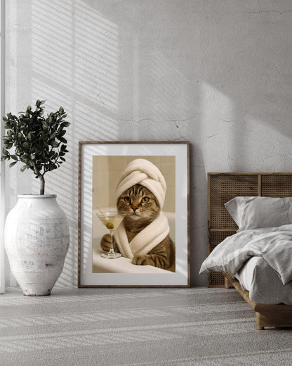 Funny Cat Martini Print: Quirky Bathroom Wall Art (Digital Download))