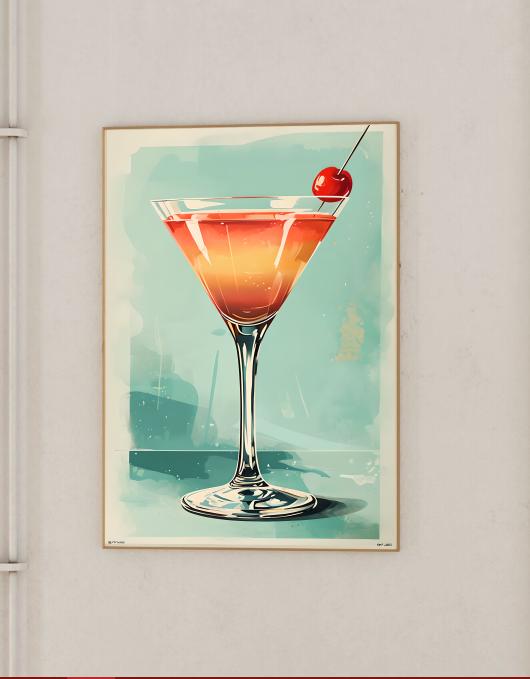 Retro Martini Cocktail Print: Mid Century Modern Bar Cart Art (Digital Download)