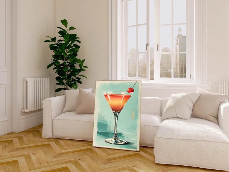 Retro Martini Cocktail Print: Mid Century Modern Bar Cart Art (Digital Download)