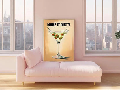 Funny Dirty Martini Print: Retro Cocktail Bar Art (Digital Download)