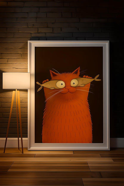 Funny Orange Cat Print: Whimsical Fish Eyes Cartoon (Digital Download)