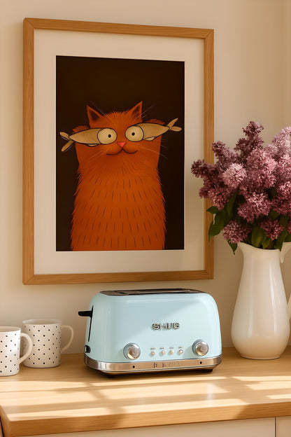 Funny Orange Cat Print: Whimsical Fish Eyes Cartoon (Digital Download)