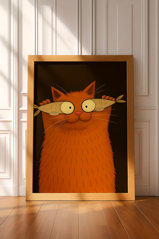 Funny Orange Cat Print: Whimsical Fish Eyes Cartoon (Digital Download)