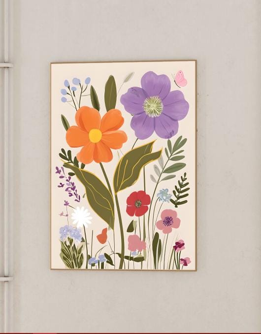 Boho Wildflower Print: Cottagecore Floral Botanical Illustration (Digital Download)