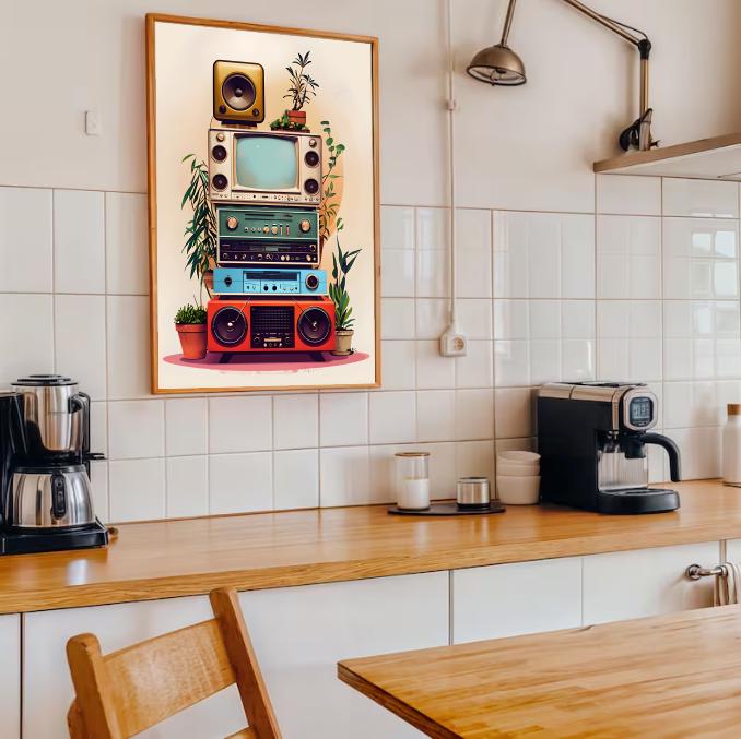 Mid Century Stereo Stack Print: Retro Electronics Wall Art (Digital Download)