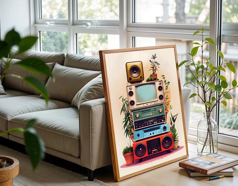 Mid Century Stereo Stack Print: Retro Electronics Wall Art (Digital Download)