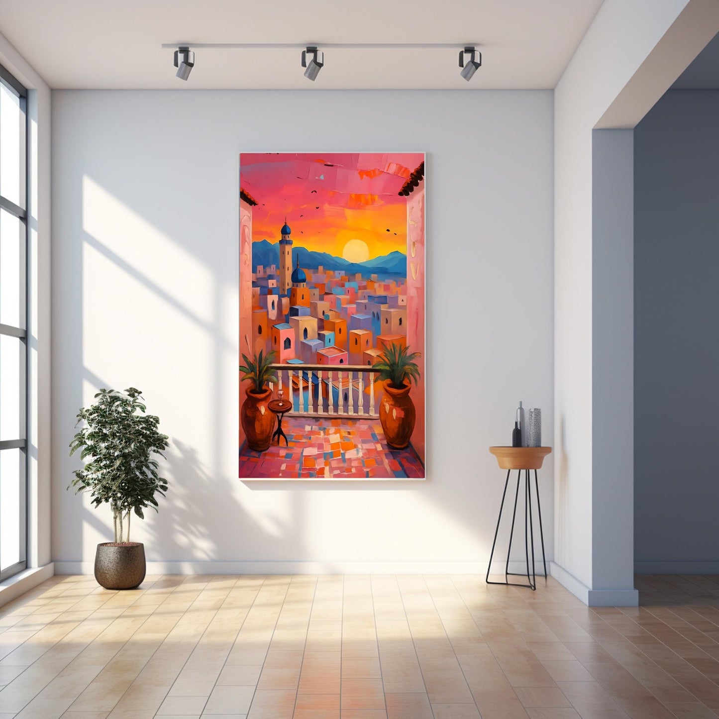 Moroccan Sunset Balcony View Print: Boho Mediterranean Wall Art (Digital Download)