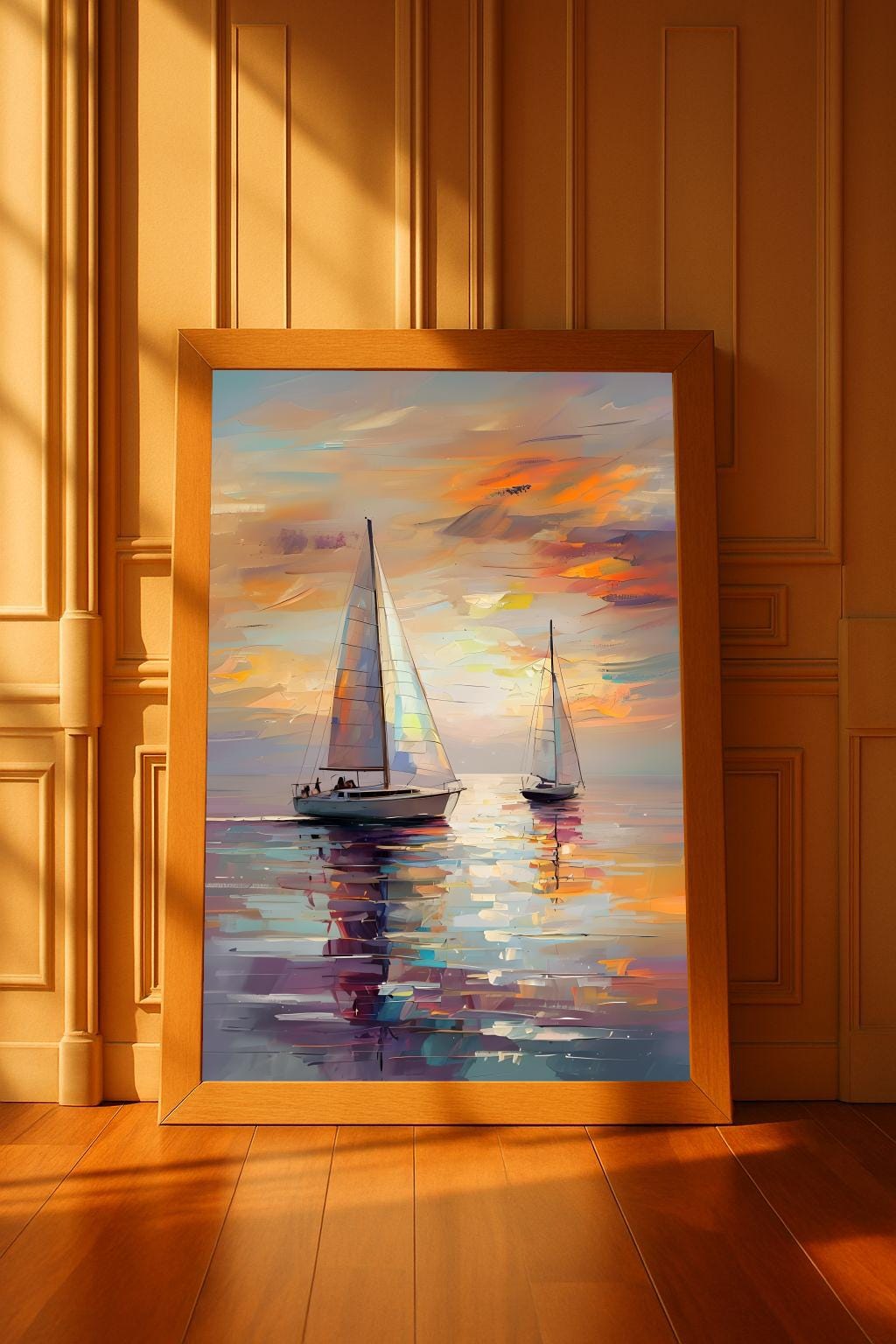 Abstract Sailboat Sunset Print: Modern Coastal Wall Art (Digital Download)