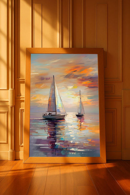 Abstract Sailboat Sunset Print: Modern Coastal Wall Art (Digital Download)