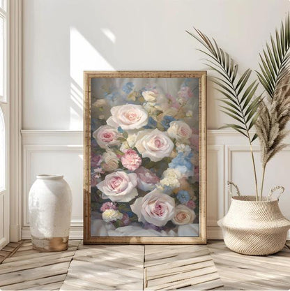 Blush Pink Rose Bouquet Print: Shabby Chic Floral Wall Art (Digital Download)