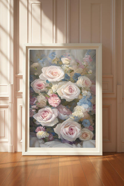 Blush Pink Rose Bouquet Print: Shabby Chic Floral Wall Art (Digital Download)