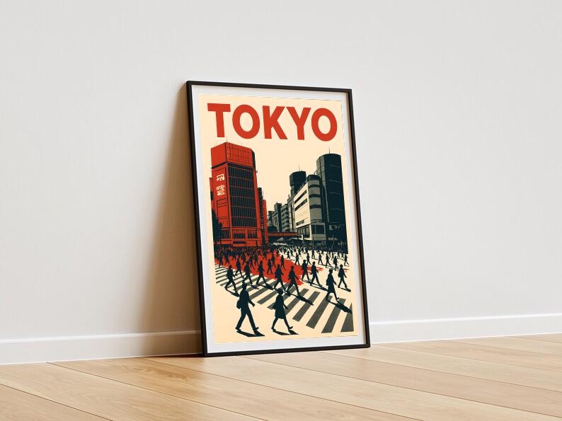 Tokyo Cityscape Print: Modern Minimalist Travel Poster (Digital Download)