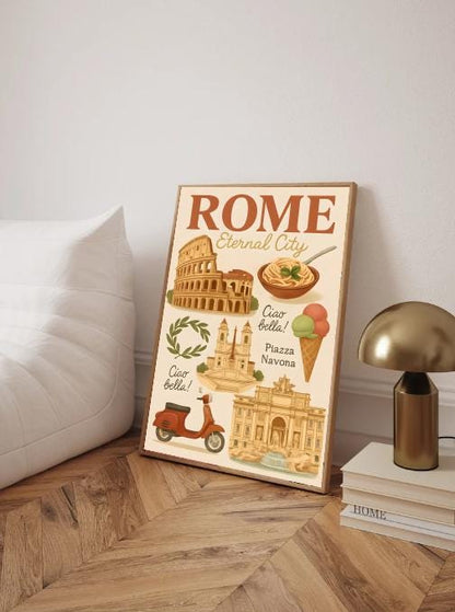 Vintage Rome Travel Poster: Italian Landmarks Art Print (Digital Download