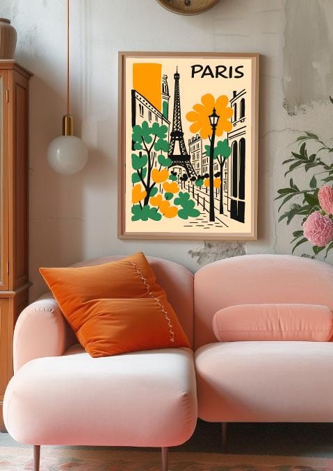 Vintage Paris Travel Poster: Eiffel Tower, Retro French Art (Digital Download)