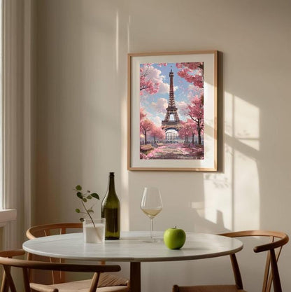 Eiffel Tower Cherry Blossom Print: Vintage Paris Wall Art (Digital Download)