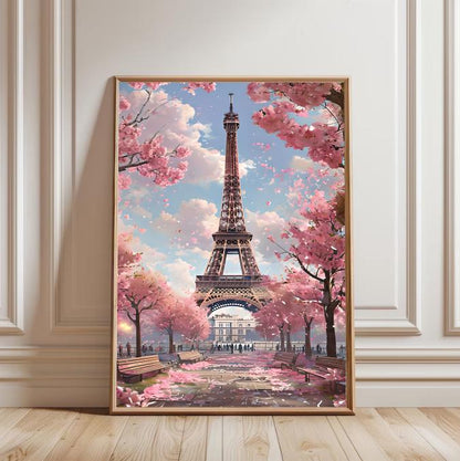 Eiffel Tower Cherry Blossom Print: Vintage Paris Wall Art (Digital Download)