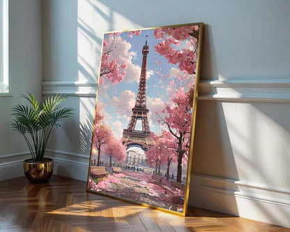 Eiffel Tower Cherry Blossom Print: Vintage Paris Wall Art (Digital Download)
