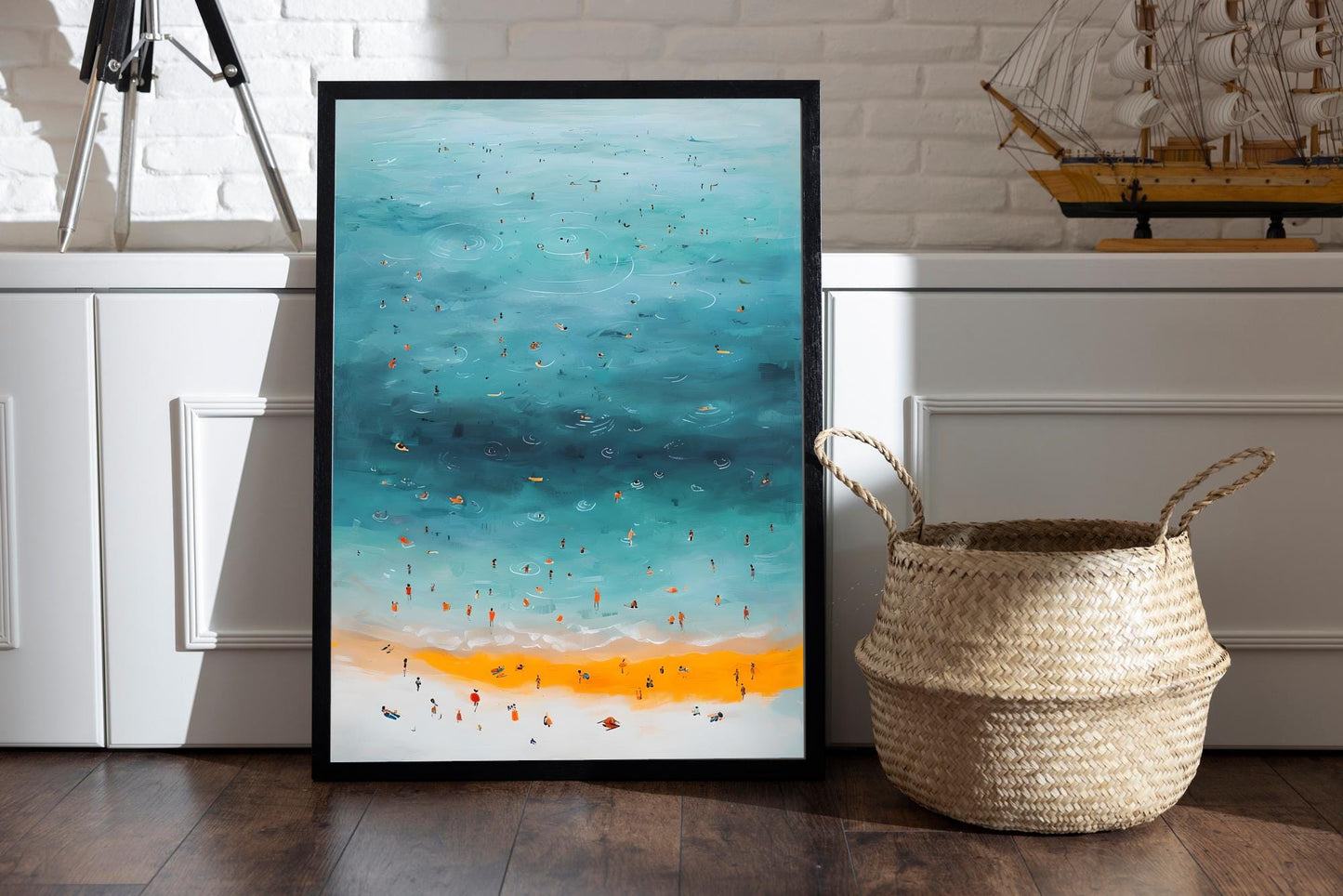 Aerial Beach Scene Print: Coastal Watercolor Art (Digital Download)