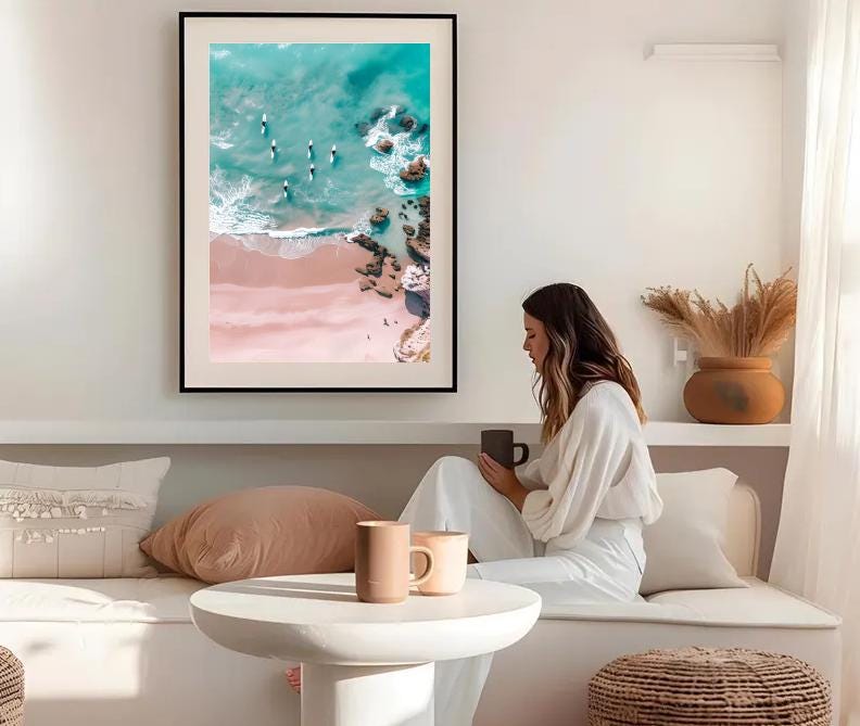 Aerial Beach Surf Print: Turquoise Ocean Coastal Photography (Digital Download)