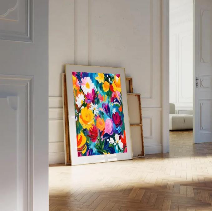 Vibrant Floral Wall Art Print: Abstract Botanical Painting (Digital Download)