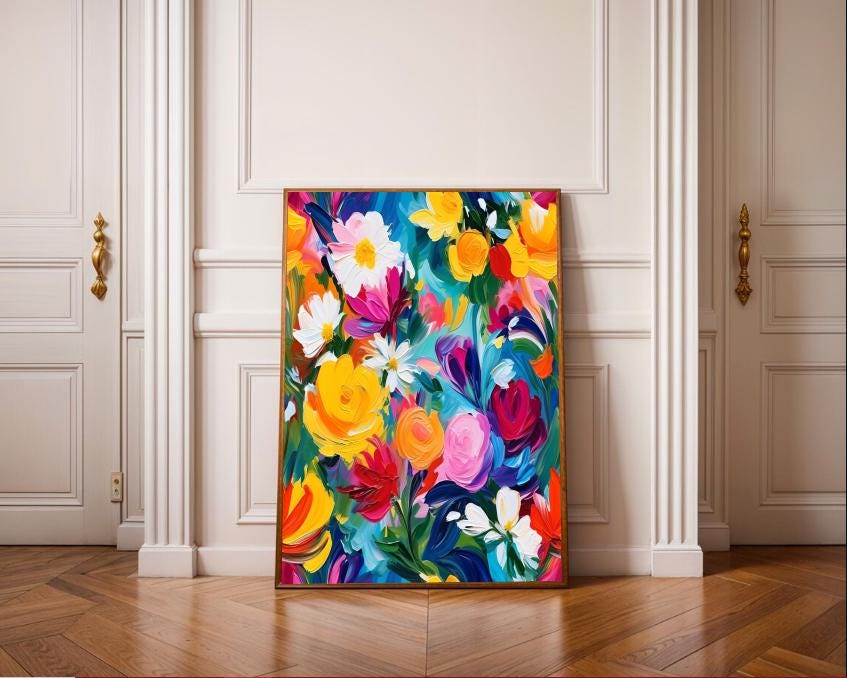 Vibrant Floral Wall Art Print: Abstract Botanical Painting (Digital Download)