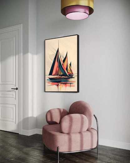 Abstract Sailboat Art Print: Modern Coastal Geometric Design (Digital Download)