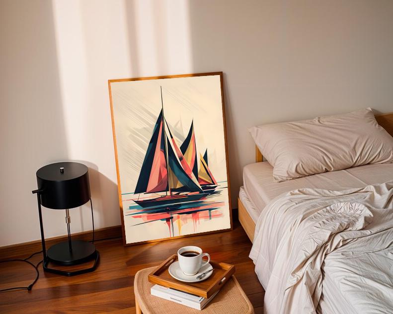 Abstract Sailboat Art Print: Modern Coastal Geometric Design (Digital Download)