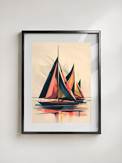 Abstract Sailboat Art Print: Modern Coastal Geometric Design (Digital Download)