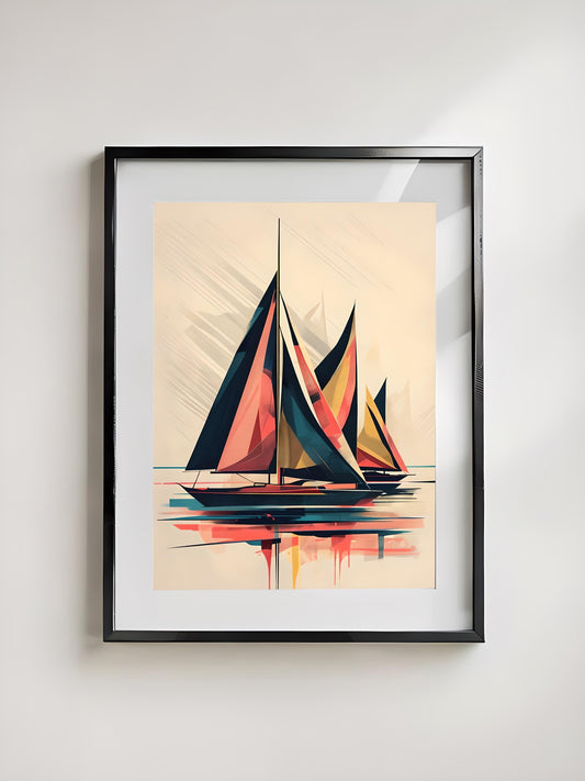 Abstract Sailboat Art Print: Modern Coastal Geometric Design (Digital Download)