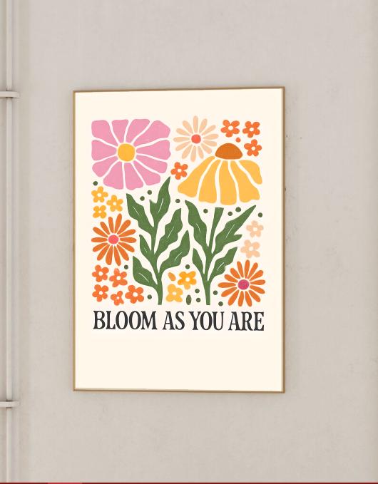 Retro Floral Wall Art Print: Boho Wildflower Illustration (Digital Download)