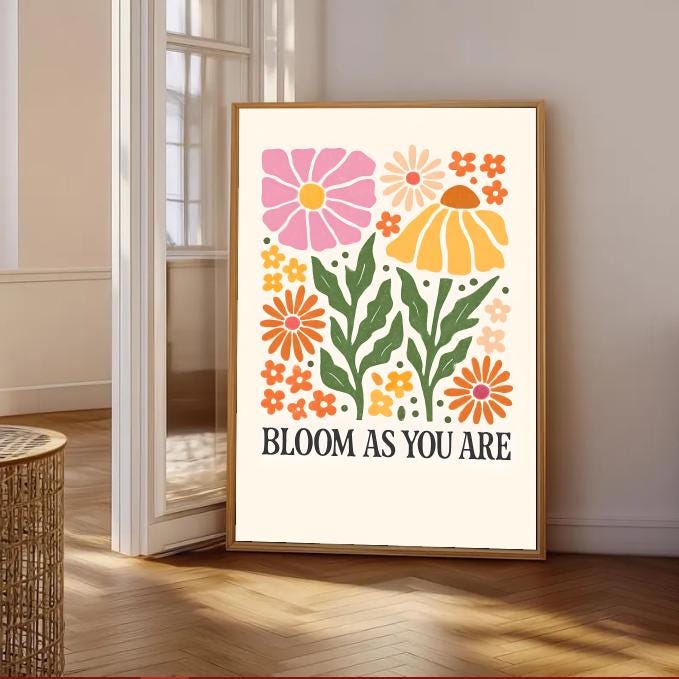 Retro Floral Wall Art Print: Boho Wildflower Illustration (Digital Download)