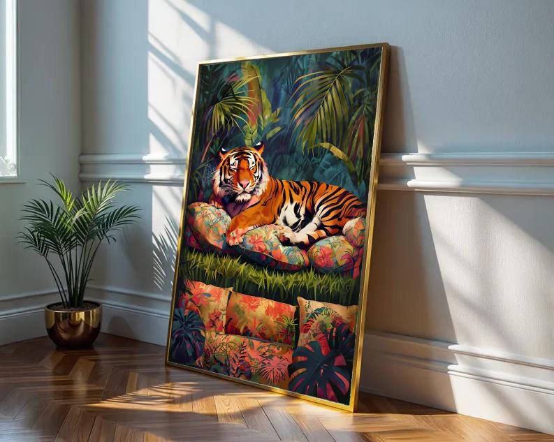 Tropical Tiger Jungle Print: Boho Bedroom Wall Art (Digital Download)