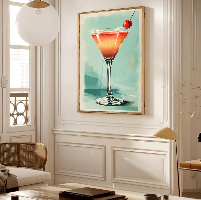 Retro Martini Cocktail Print: Mid Century Modern Bar Cart Art (Digital Download)