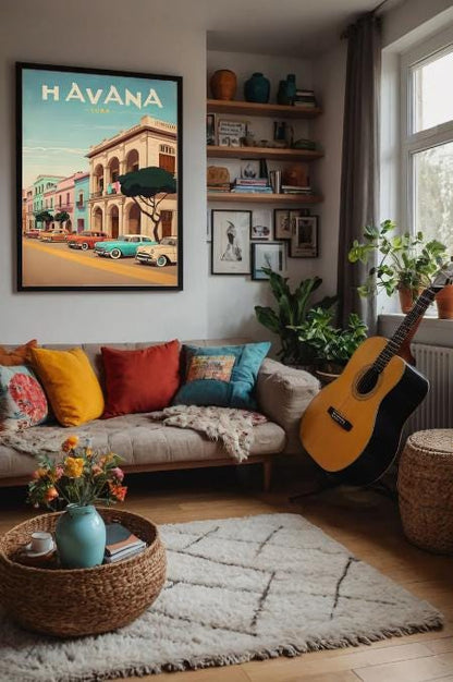 Havana Cuba Vintage Travel Poster: Retro Car & Colonial Architecture (Digital Download)