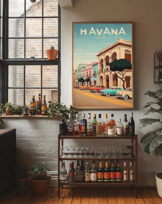Havana Cuba Vintage Travel Poster: Retro Car & Colonial Architecture (Digital Download)
