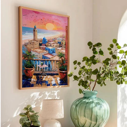 Agadir Sunset Print: Moroccan Coastal Balcony View, Boho Mediterranean Decor (Digital Download)