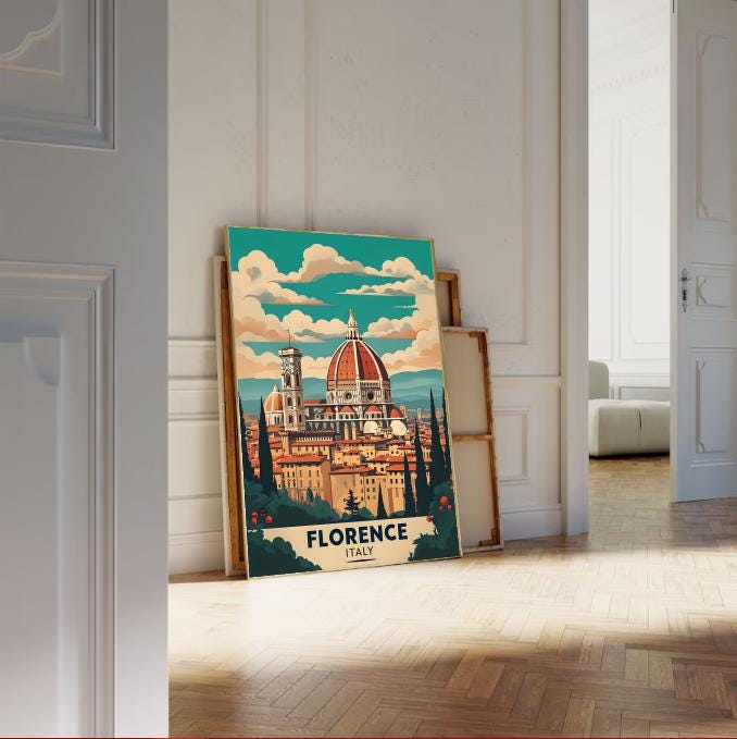 Florence Italy Travel Poster: Vintage Duomo Cathedral Art Print (Digital Download)