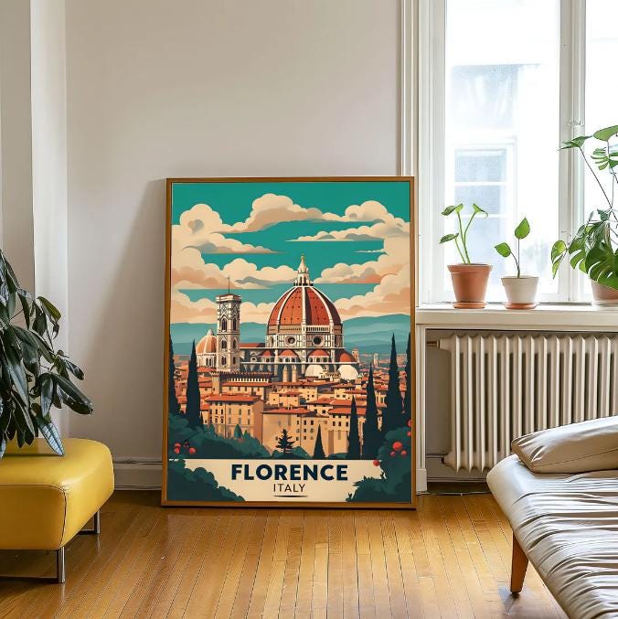 Florence Italy Travel Poster: Vintage Duomo Cathedral Art Print (Digital Download)