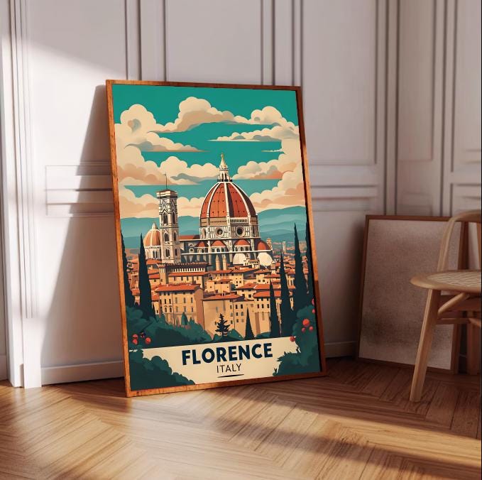 Florence Italy Travel Poster: Vintage Duomo Cathedral Art Print (Digital Download)