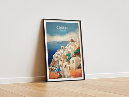 Santorini Greece Print: Whitewashed Architecture, Blue Dome Decor (Digital Download)