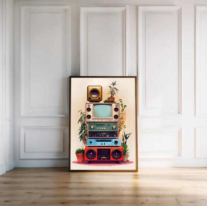 Mid Century Stereo Stack Print: Retro Electronics Wall Art (Digital Download)