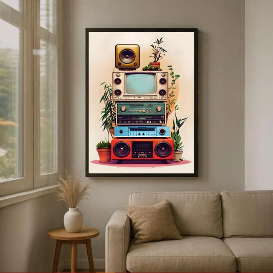 Mid Century Stereo Stack Print: Retro Electronics Wall Art (Digital Download)