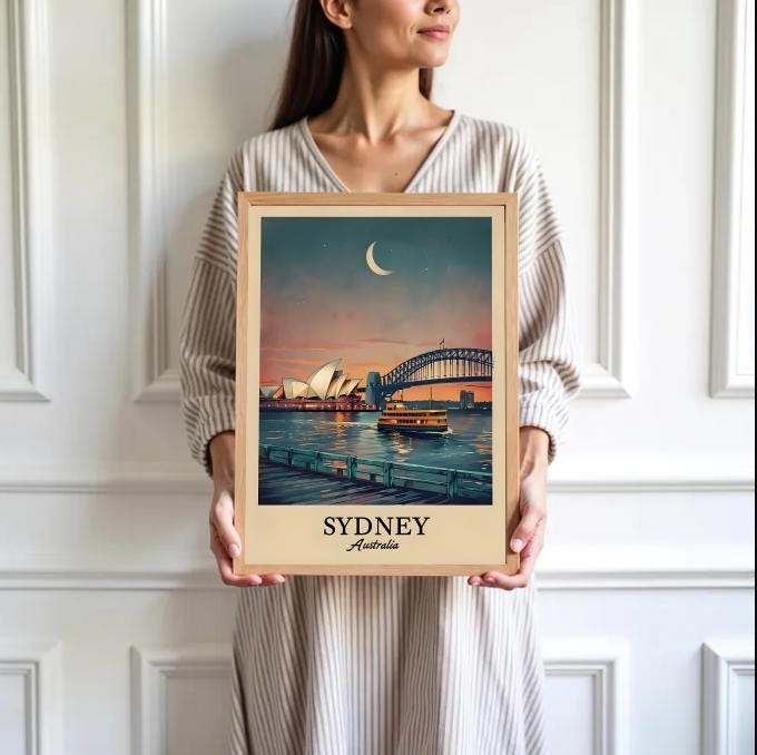 Vintage Sydney Australia Print: Opera House & Harbour Bridge (Digital Download)