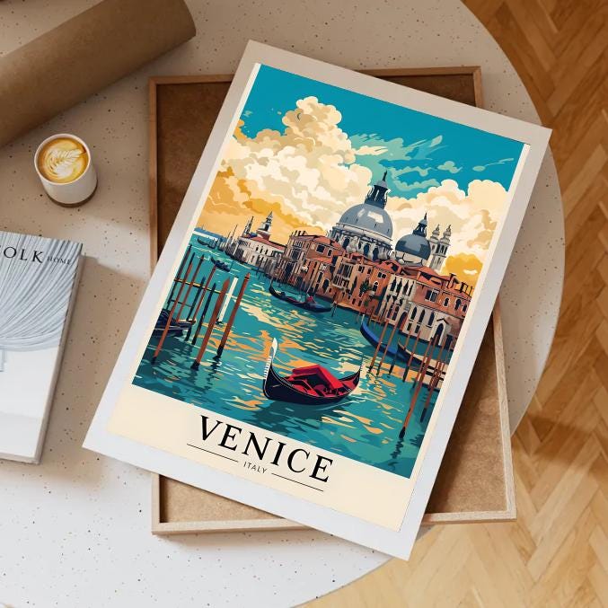 Vintage Venice Italy Print: Gondola Canal, Retro Travel Poster (Digital Download)