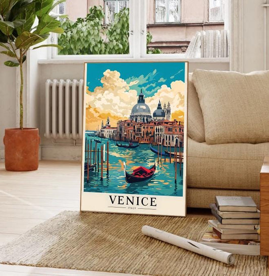 Vintage Venice Italy Print: Gondola Canal, Retro Travel Poster (Digital Download)