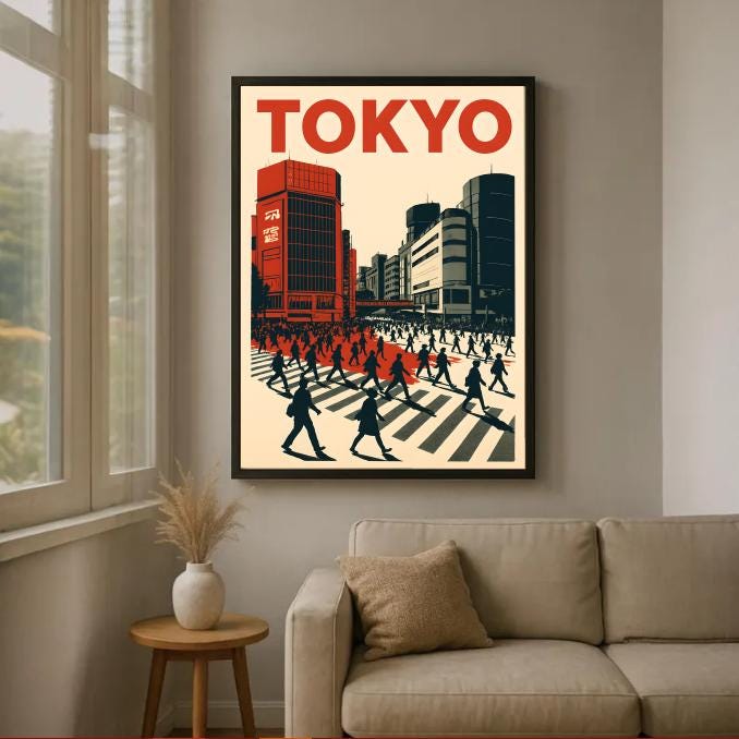 Tokyo Cityscape Print: Modern Minimalist Travel Poster (Digital Download)