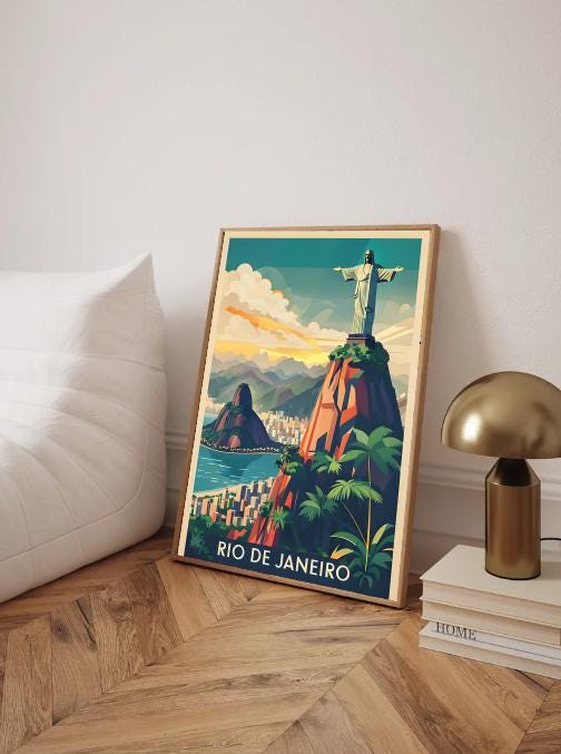 Rio de Janeiro Travel Poster: Christ the Redeemer, Brazil Skyline (Digital Download)