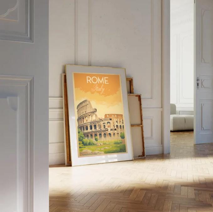 Vintage Rome Travel Poster: Colosseum Print, Italy Wall Art (Digital Download)