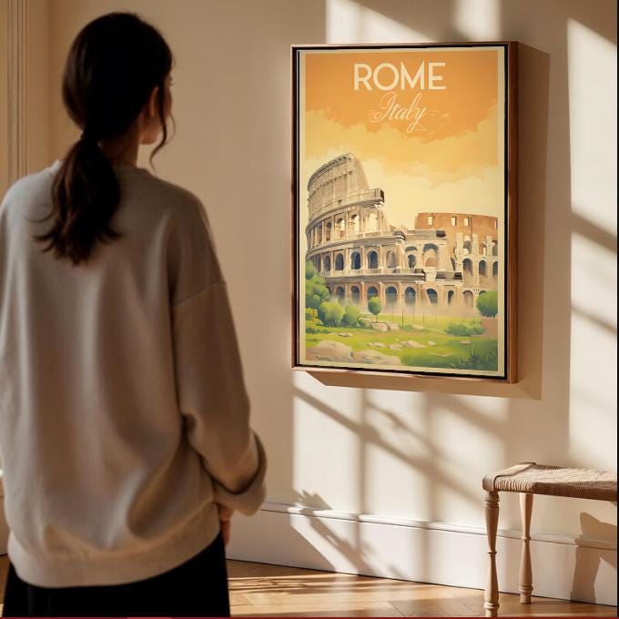 Vintage Rome Travel Poster: Colosseum Print, Italy Wall Art (Digital Download)
